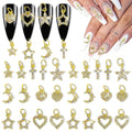 Wokoto 26pcs Mix Design Dangle Nail Charms - 3D Jewelry Flat Back Heart Star Cross Moon Nail Art Charms Rhinestones
