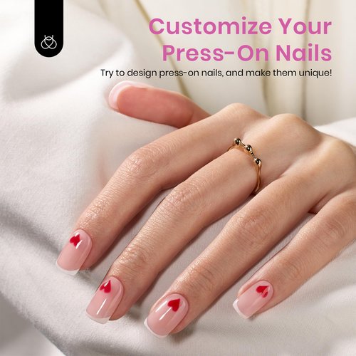 Beetles Short Square French Tip Press on Nails, 224Pcs French Tip Press on Nails Pink Short Square Shape Nail Tips, No Need to File Fake Nails for Nail Art DIY Gifts for Women