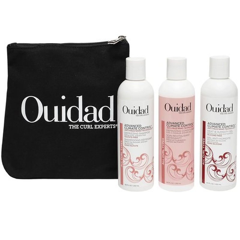 Ouidad Frizz-Free Wash Day Hair Care Kit | Anti-Frizz Shampoo, Conditioner & Gel for Curly Hair – 3-Piece Set with Canvas Bag