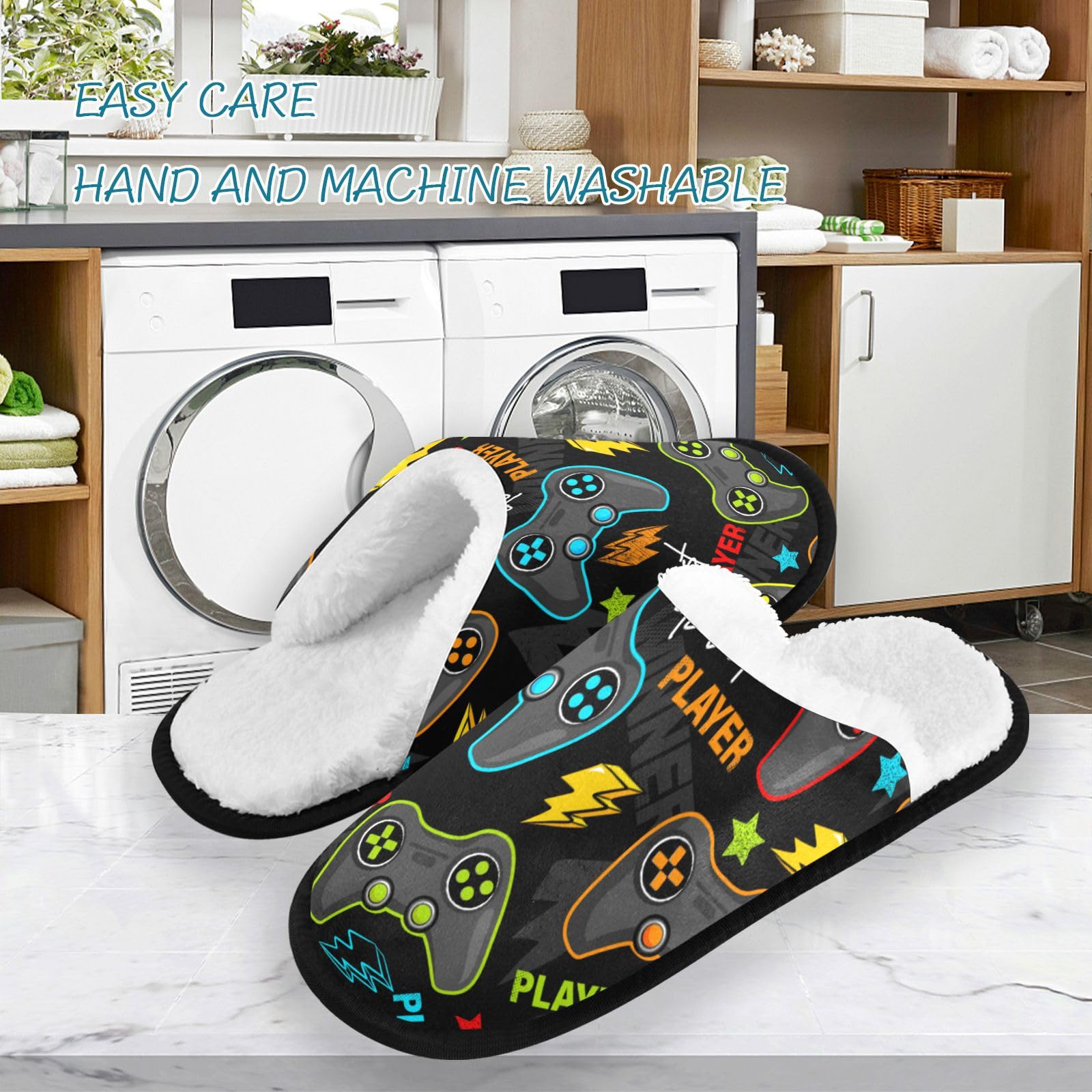 Umidedor Colorful Video Game Mens Slippers Soft Non-Slip Indoor House Slippers Home Shoes for Bedroom Hotel Travel Spa