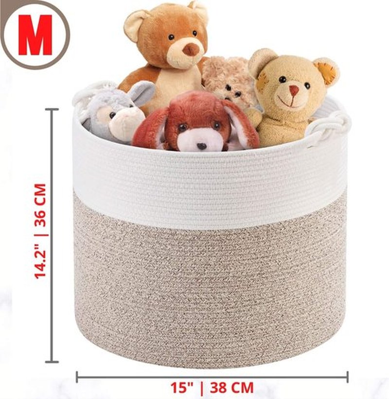MINTWOOD Design Woven Cotton Rope Storage Basket - 15 x 14.2 Inches | Light Brown Toy & Laundry Hamper