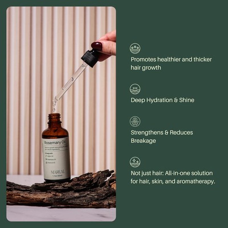 MAREAL | Pure Rosemary Oil for Hair Growth & Scalp Health | Infused with Castor & Coconut Oil | Hair Thickening & Regrowth Treatment for Women & Men | 100% Natural | Up to 2-Month Supply | 1.7 fl oz