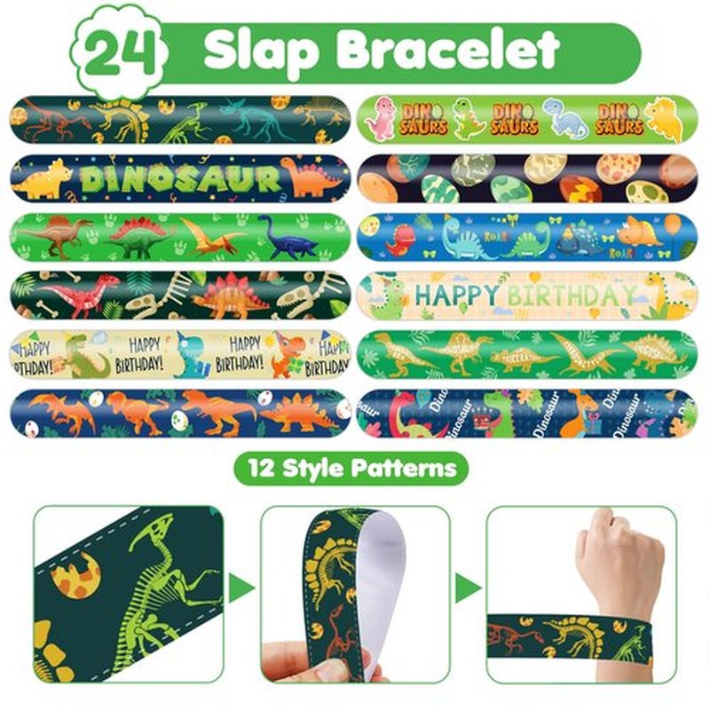 Cherisnowy 48 PCS Dinosaur Party Favors 24PCS Tattoos 24PCS Slap Bracelets Wristbands Perfect for Dino Themed Birthday Baby Showers or Classroom Rewards Ideal Decor and Gifts for Girls and Boys