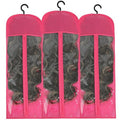 AIFIHIYI Hair Extension Holder 3Pcs Wig Storage Bags with Hanger, Wig Holder Wig Storage for Multiple Wigs, Breathable Dust-proof Extra Long Wig Bags for Hair Extensions & Accessories (Hot Pink)