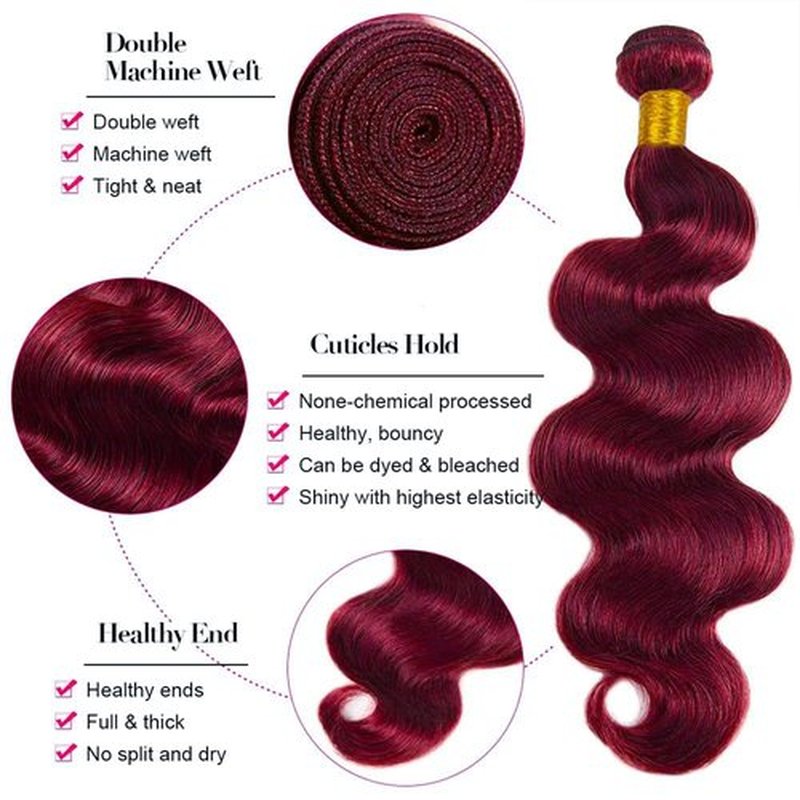26 Inch Burgundy Single Human Hair Bundle Body Wave 1 Bundle Human Hair #99J Color Wet and Wavy 100% Unprocessed Brazilian Virgin Quick Weave Hair Extensions for Women Wine Red Bundles