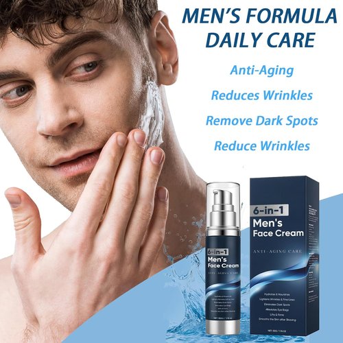 Skiennix 6-in-1 Face Cream for Men - Anti-Aging Moisturizer with Collagen & Hyaluronic Acid, 1.76 fl oz