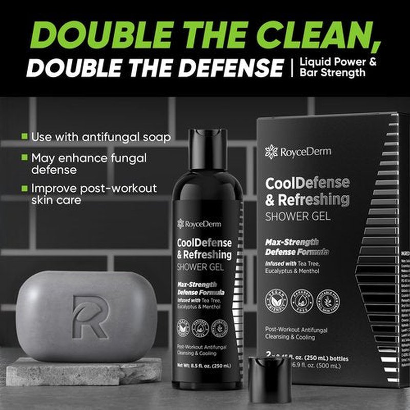 Roycederm Antifungal Body Wash for Men – Helps with Athlete’s Foot, Jock Itch & Ringworm – Cooldefense Shower Gel with Tea Tree & Menthol Post-Workout Cleanse – SLS-Free, 2 Pack