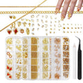 SIUSIO Gold Nail Charms and Gems Kit, 5 Boxes Metallic Nail Art Gems Flatback Crystal Champagne Rhinestones Gold Caviar Beads 3D Cross Stars Rose Hearts Virgin Mary Bow Gemstones for Nails Manicure