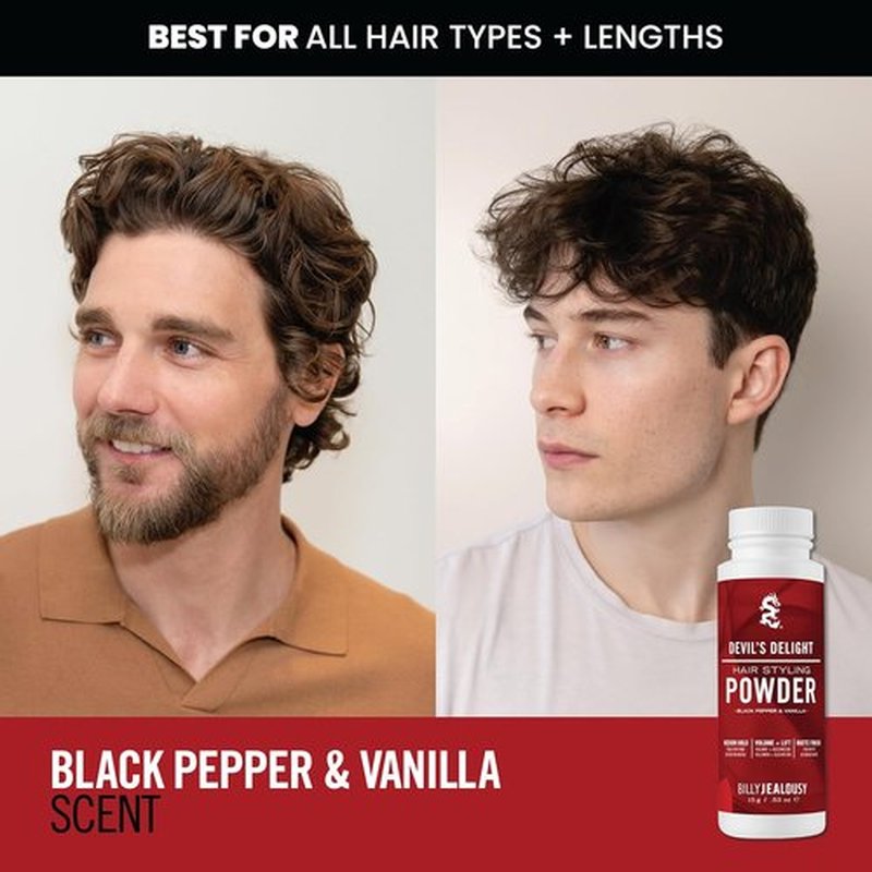 Billy Jealousy Hair Styling Powder - Medium Hold Volume & Texture Powder for Men | Matte Finish, Vegan, Black Pepper & Vanilla Scent