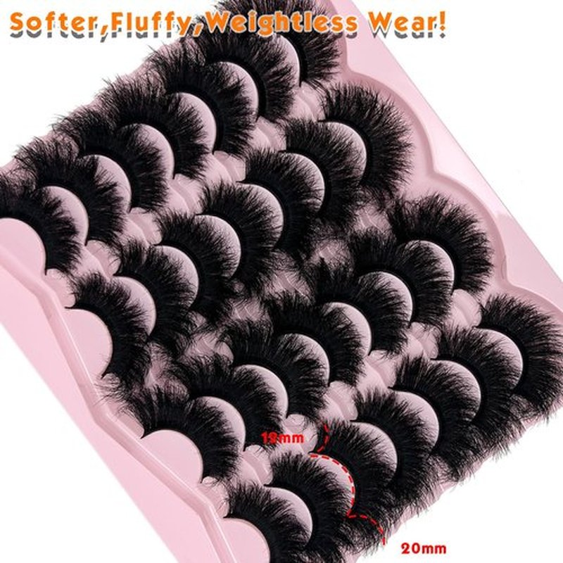loladook Mink Lashes Fluffy 20mm Big Faux Mink Strip Lashes Cat Eye Long False Eyelashes Dramatic Soft 25mm 3D Volume Eyelashes Pack 14 Pairs