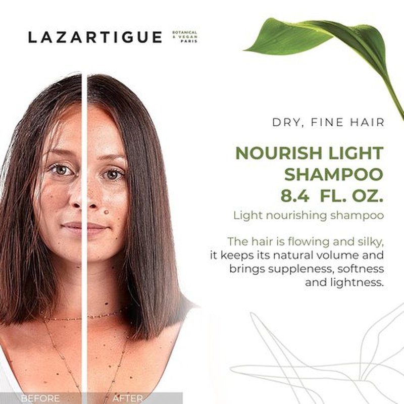 Lazartigue Nourish Light Shampoo - Soy Oil Enriched for Lightweight Nourishment | Vegan, 8.4 Fl Oz