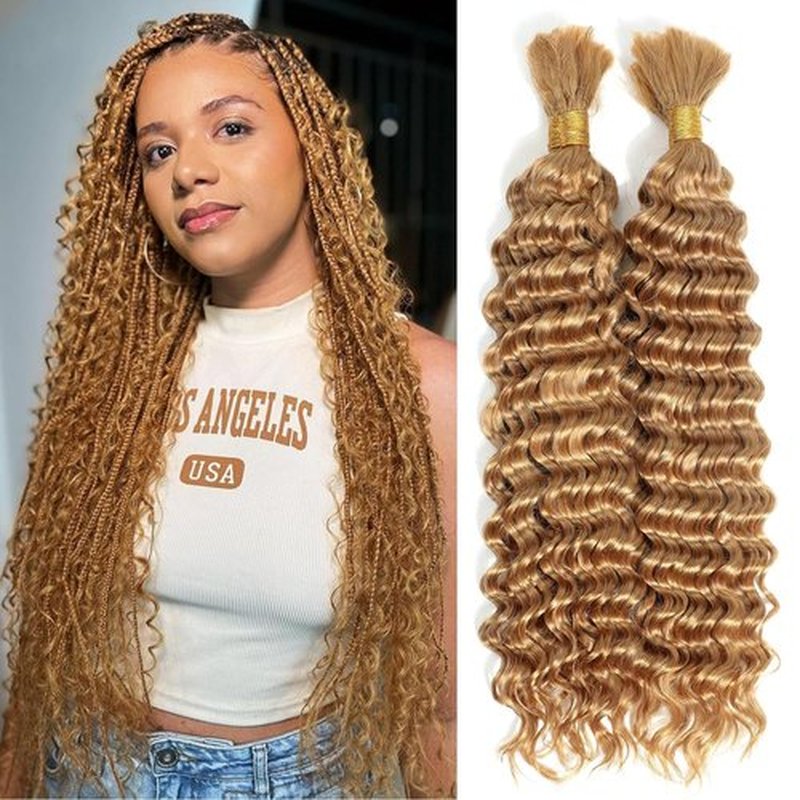 Leruikair Deep Wave Human Braiding Hair 50g Per Bundle 2 Pcs Total 100g 20 Inch Color 27# Honey Blonde Brazilian Virgin Bulk No Weft Braiding Human Hair for Black Women