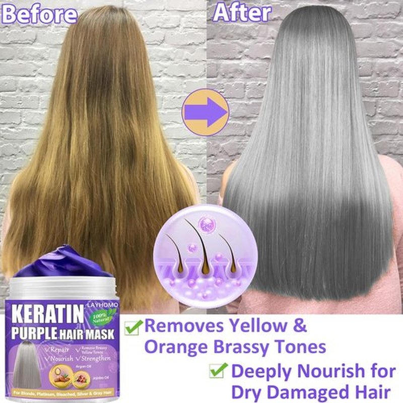 **Skiennix Keratin Hair Treatment - Purple Hair Mask for Brassy Blonde & Platinum Hair | Deep Conditioner with Biotin & Argan Oil**
