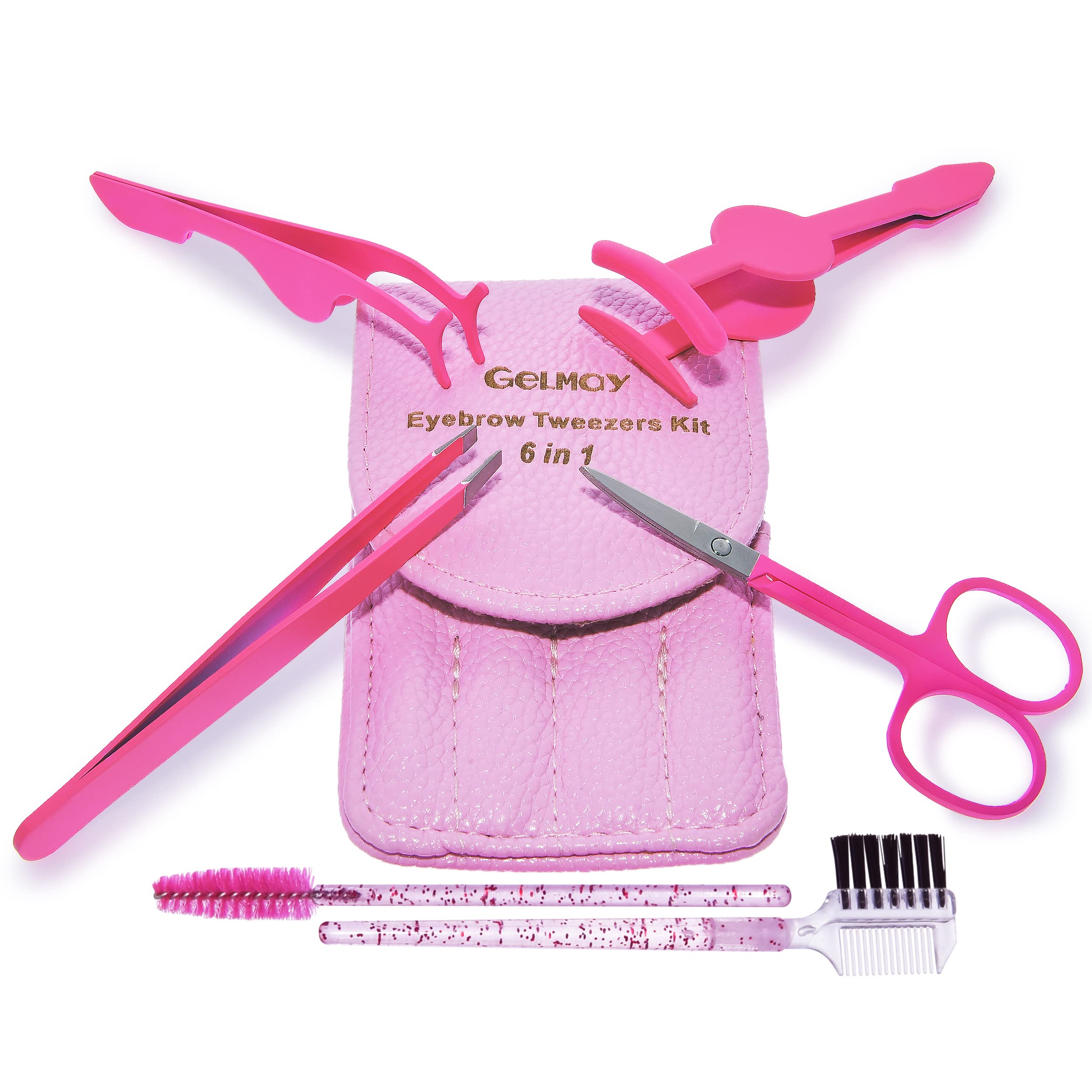 6Pcs Portable Eyelash Curlers Applicator Tool, Eyebrow Tweezer Scissor Comb Eye Brow Grooming Clippers Fake Lash Brush for Women