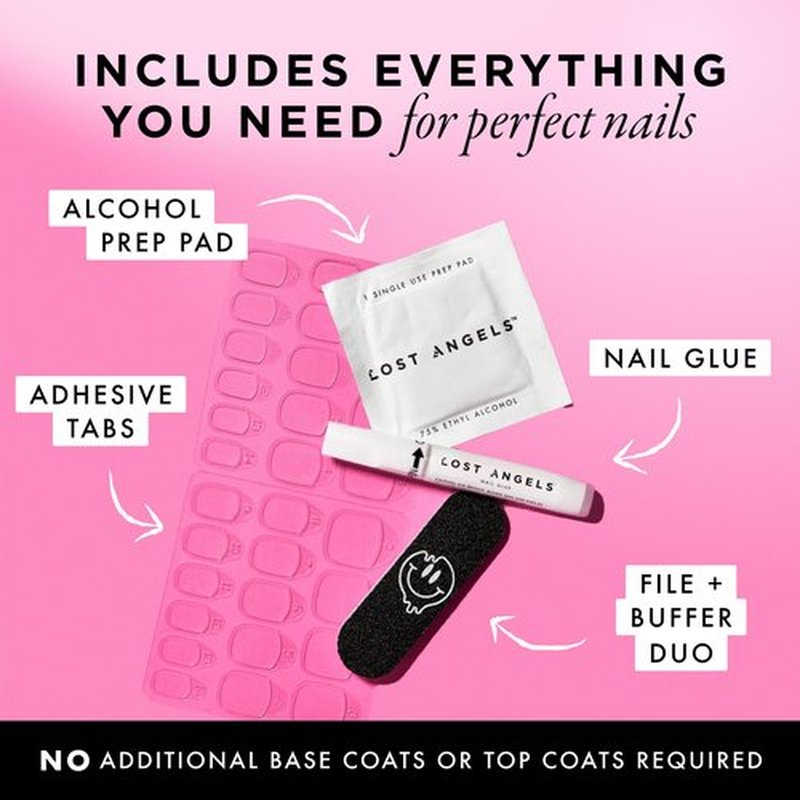 Lost Angels Gel Press On Nails - I Don’t Care - Green Metallic French Tip with Nail Art - Star Press On Nails Almond Medium Length - Easy Kit with Glue & Adhesive Tab - 30 Count, 15 Sizes