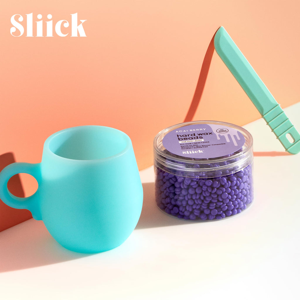 Sliick At Home Waxing Kit for Women – Acai Berry Scent, Hard Wax Kit for Hair Removal, Microwave Melting Cup, Applicator & Beads, At Home Wax Set