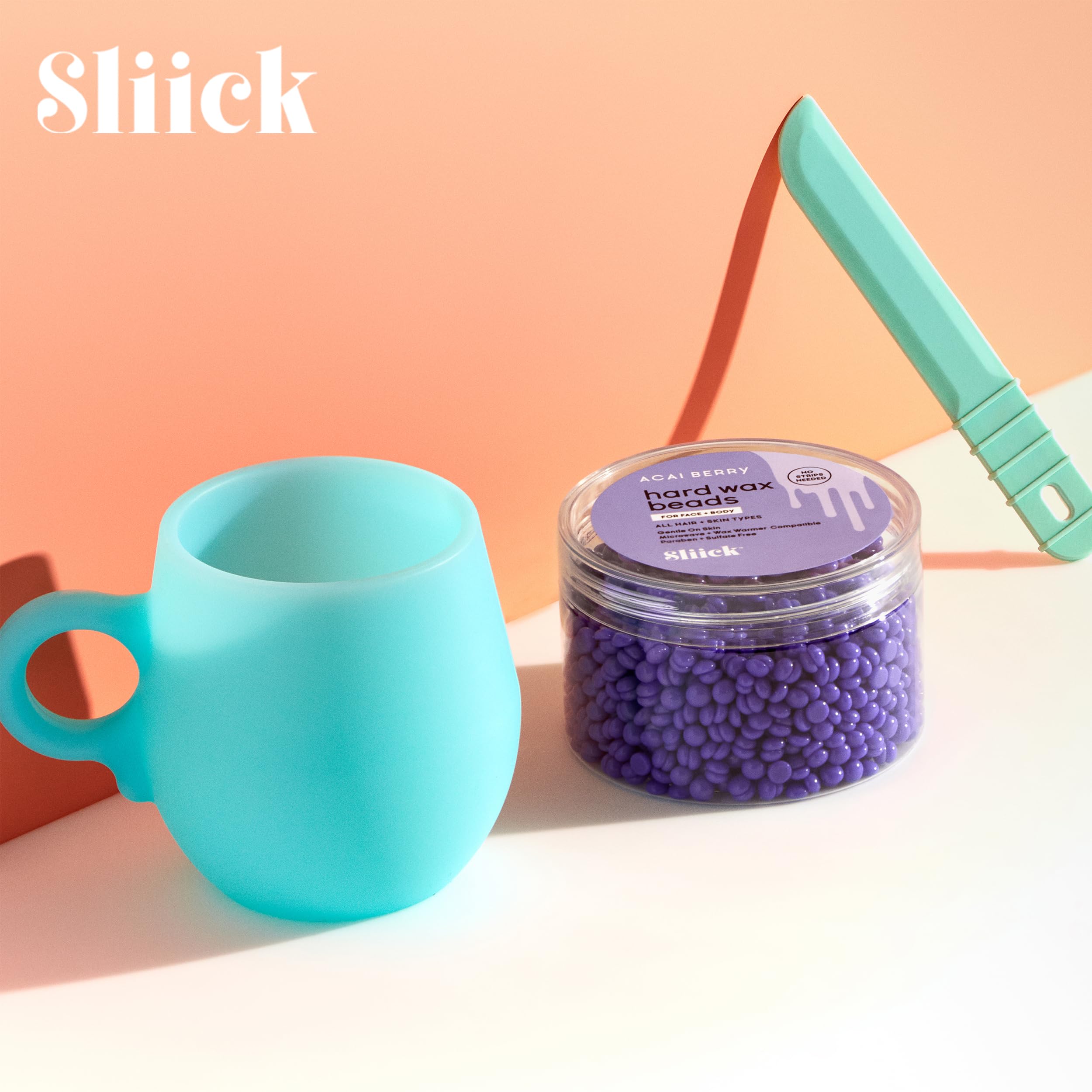 Sliick At Home Waxing Kit for Women – Acai Berry Scent, Hard Wax Kit for Hair Removal, Microwave Melting Cup, Applicator & Beads, At Home Wax Set