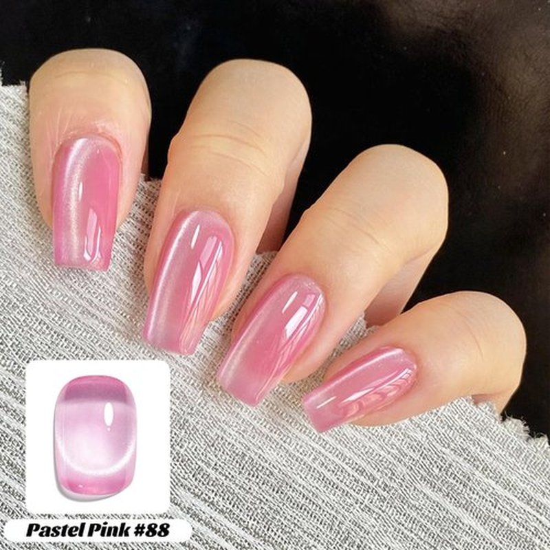 Fcozpjk Cat Eye Gel Nail Polish Set with Magnet Stick, 6 Colors Sheer Jelly Red Nude Pink Brown Gold Glassy Cateye Effect Magnetic Gel Polish Translucent Gels Manicure Salon Supplies Women Gift 8ML