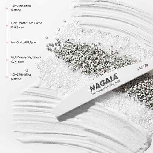 NAGAIA Premium 100/180 Grit Nail Files, Individually Packed, Precision Shaping, Fast Removal & Contouring, for Acrylic, Dip, Gel & Natural Nails, Professional Quality for Salon & Home Use Pack of 10
