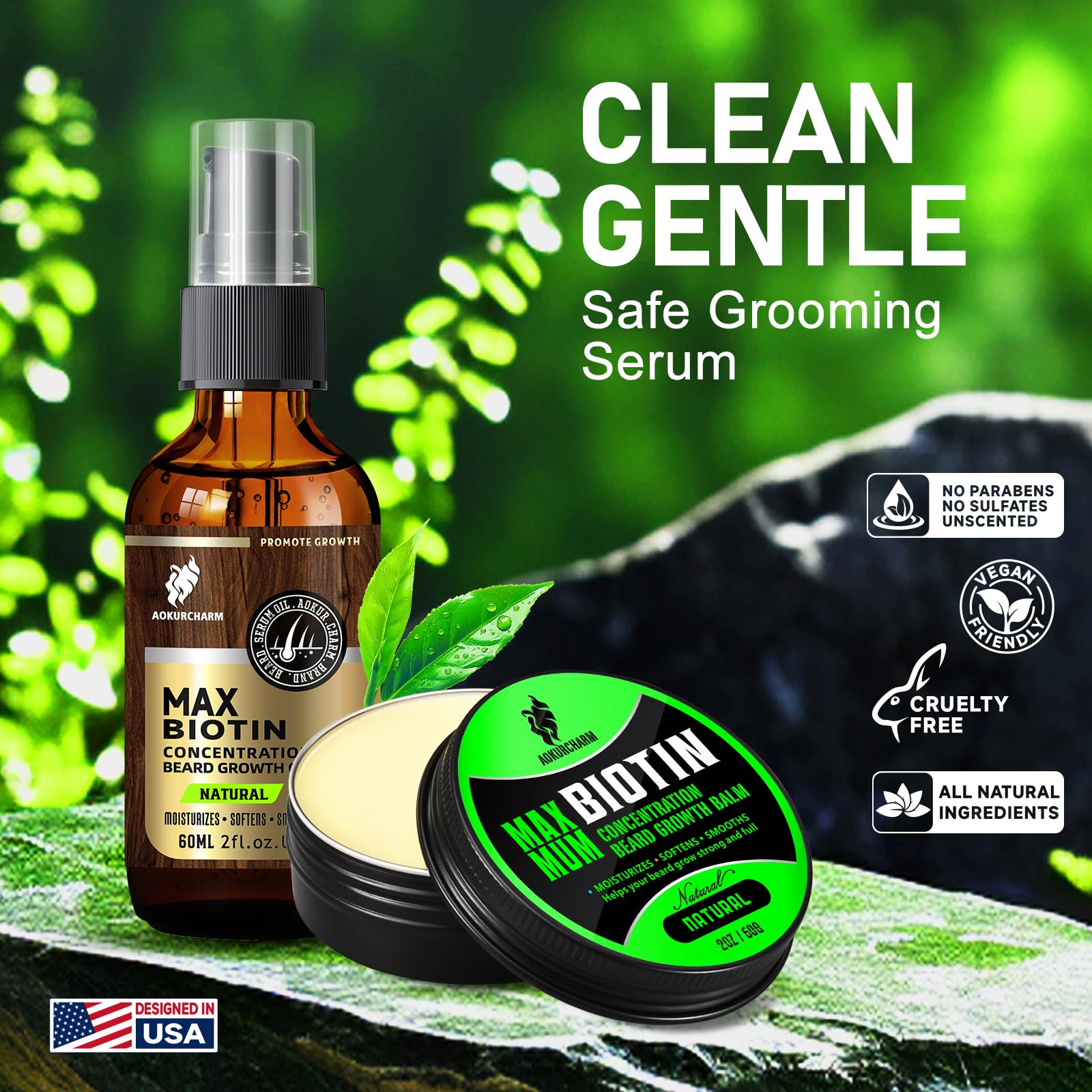 aokur 2 Pack Biotin Beard Growth Kit for Men – Unscented Beard Oil & Balm – Beard Care Set for Growth, Softening & Styling – Gift for Father’s Day & Christmas