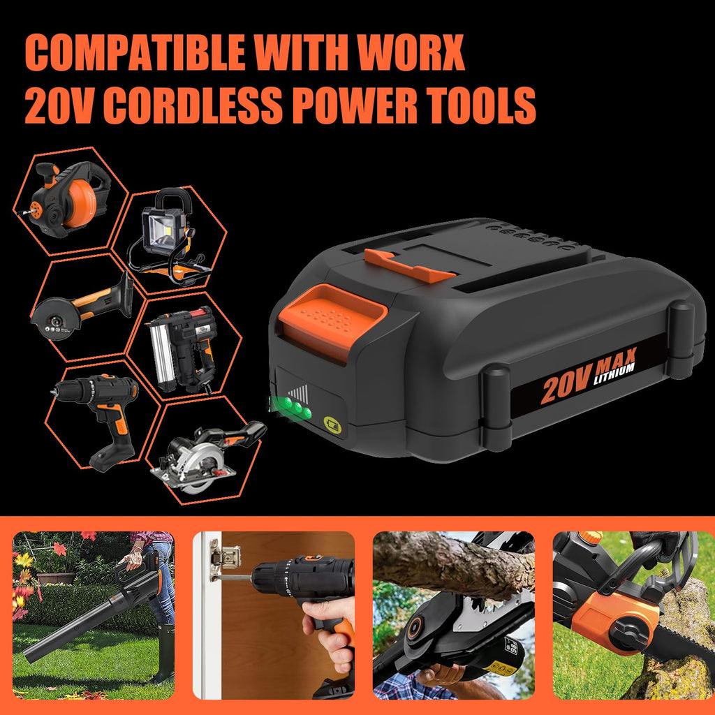 Ahomtikk 20V 3.5Ah Replacement for Worx 20V Battery and Charger Kit Compatible with Worx 20 Volt Battery WA3520 WA3525 WA3575 WA3577 WA3669 and WA3875 Dual Port Charger