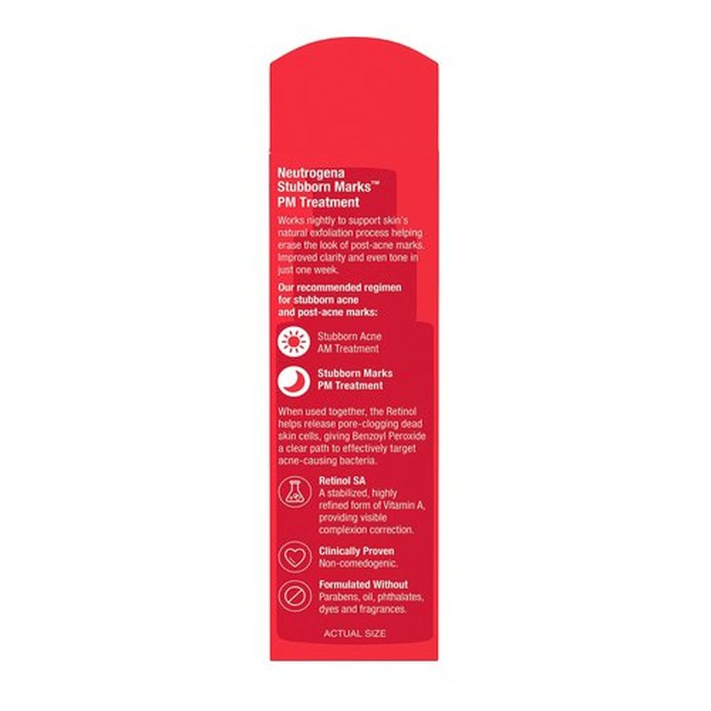 Neutrogena Retinol SA, Stubborn Marks PM Treatment, Face-Exfoliating Treatment to Help Reverse the Look of Post-Acne Marks & Uneven Skin Tone, Non-Comedogenic, PM Treatment, unscented, 1.0 Fl Oz