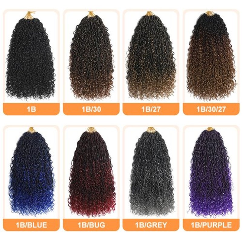 1B/Blue Boho Faux Locs Crochet with Curly Ends 8 Packs Goddess Locs Crochet Hair Pre Looped Crochet Braids Synthetic Hippie Hair Extentions (1B/Blue,18 Inch)