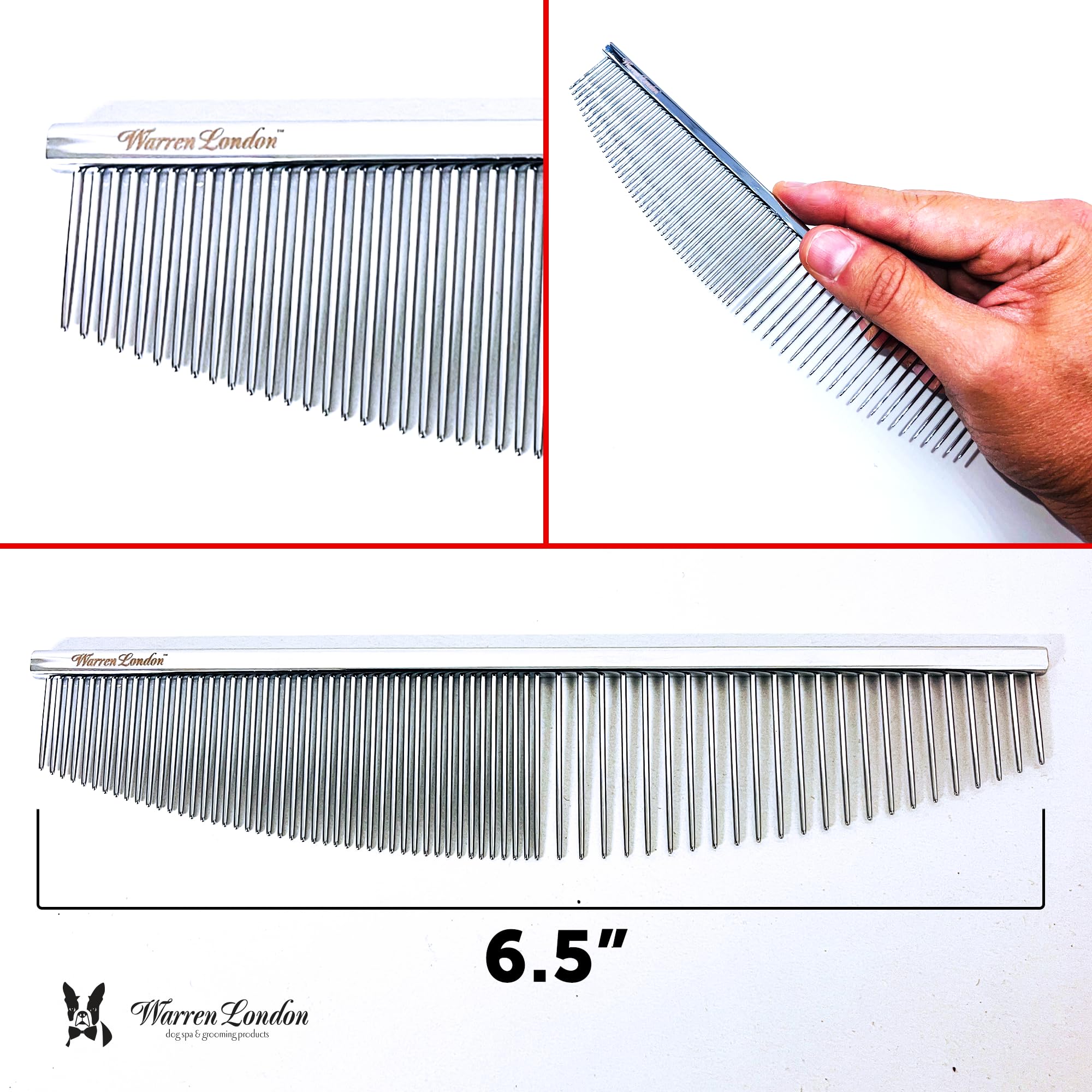 Warren London Copper Crescent Comb 6.5 Inch – Professional Dog Grooming Detail Comb with Curved Teeth – For Face, Legs, Tail, Ears, Paws, Mats, Tangles & Finishing – For Groomers & Pet Owners