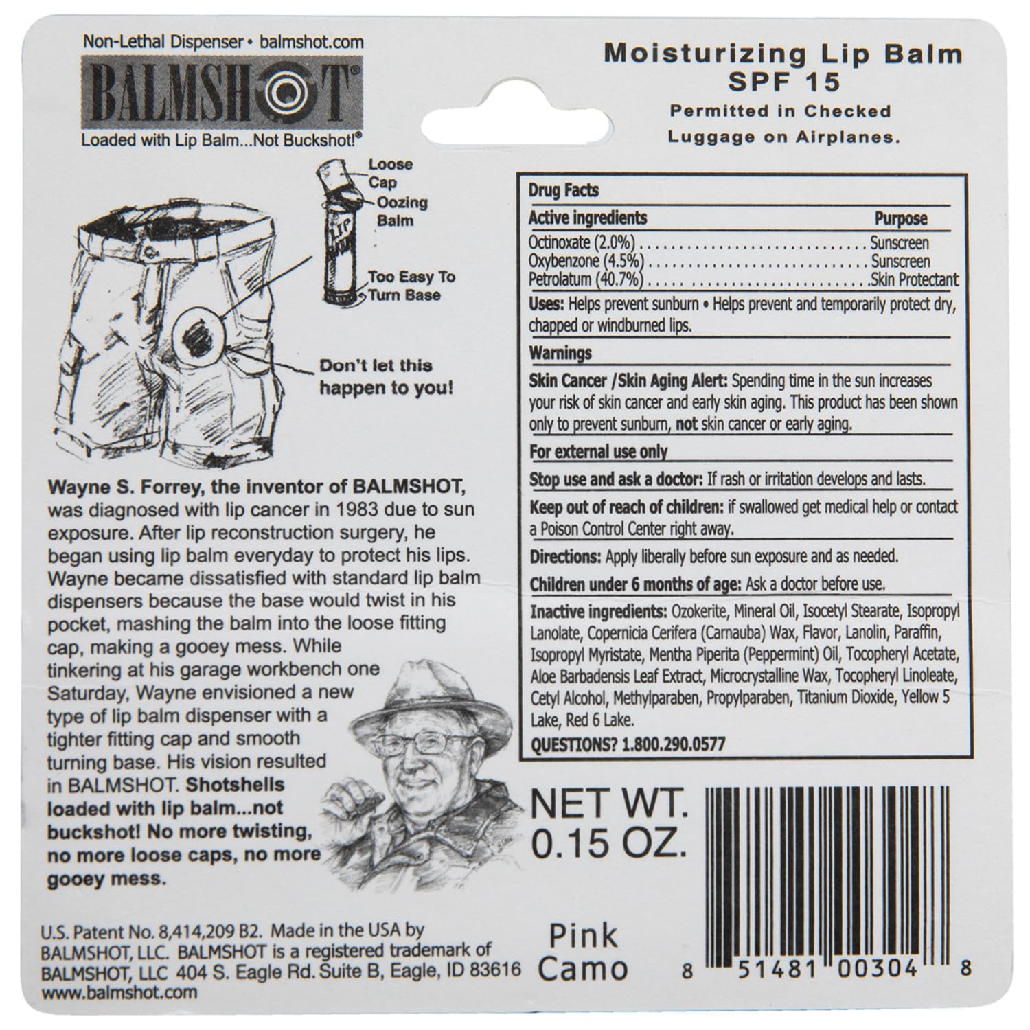 BALMSHOT Camo Vanilla Mint Lip Balm SPF 15 (4-Pack) – Beeswax Chapstick in 20-Gauge Brass Shotgun Shell Tube, Outdoor Lip Protector for Hunting, Fishing, Hiking, Heat Tolerant, Made in USA