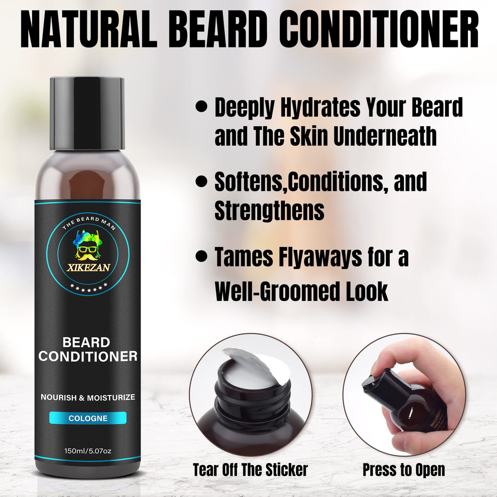 XIKEZAN Beard Wash & Beard Conditioner Natural Softener Set w/Argan & Jojoba Oils Smooths & Strengthens Christmas Stocking Stuffers Father Day Gifts for Men Him Dad Boyfriend Husband