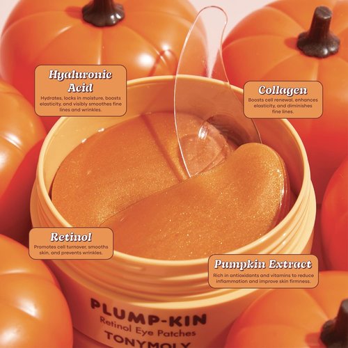 TONYMOLY Plump-Kin Retinol Hydrogel Eye Patches - Hydrating Under Eye Treatment with Pumpkin Extract, 30 Pairs
