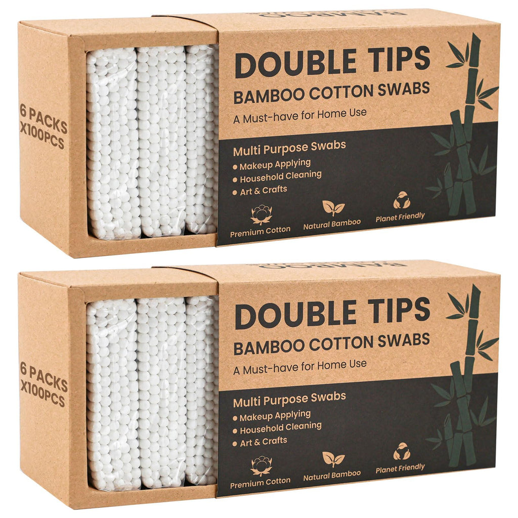 GOLD HONEY Bamboo Cotton Swabs 1200 Count with Paper Box - Double Tipped Ear Swabs - Cotton Buds for Ear Wax Removal, Beauty Care, Nail Care, Crafts, Removing Dust & Dirt