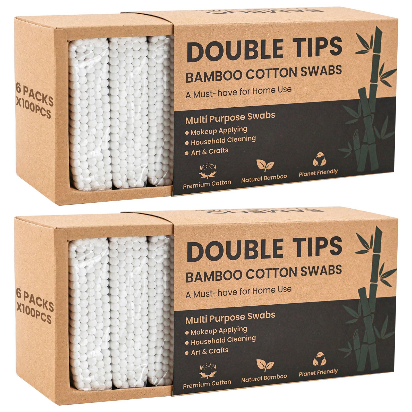 GOLD HONEY Bamboo Cotton Swabs 1200 Count with Paper Box - Double Tipped Ear Swabs - Cotton Buds for Ear Wax Removal, Beauty Care, Nail Care, Crafts, Removing Dust & Dirt