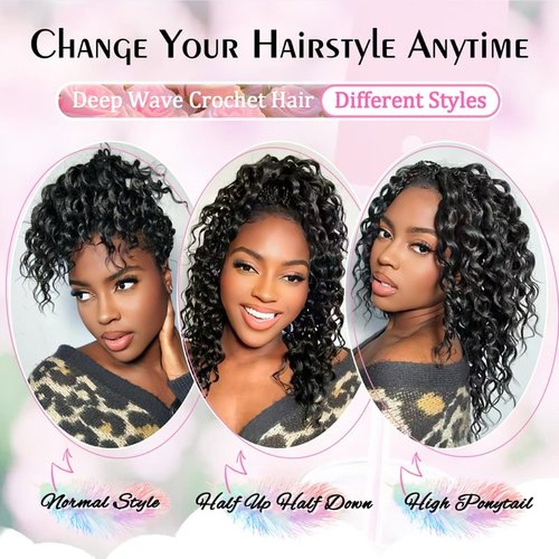 Gowit Pre Looped Deep Wave Crochet Hair 12 Inch 7 Packs Short Curly Black Pre Twisted Ocean Wave Deep Twist Crochet Braids Synthetic Braiding Hair for Black Women