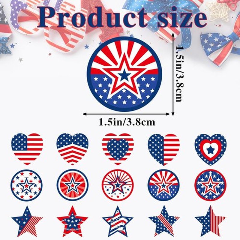 Skiennix 450Pcs Patriotic Independence Day Stickers - 1.5 Inch Red, White & Blue for DIY Decor | Perfect for Envelopes & Gifts