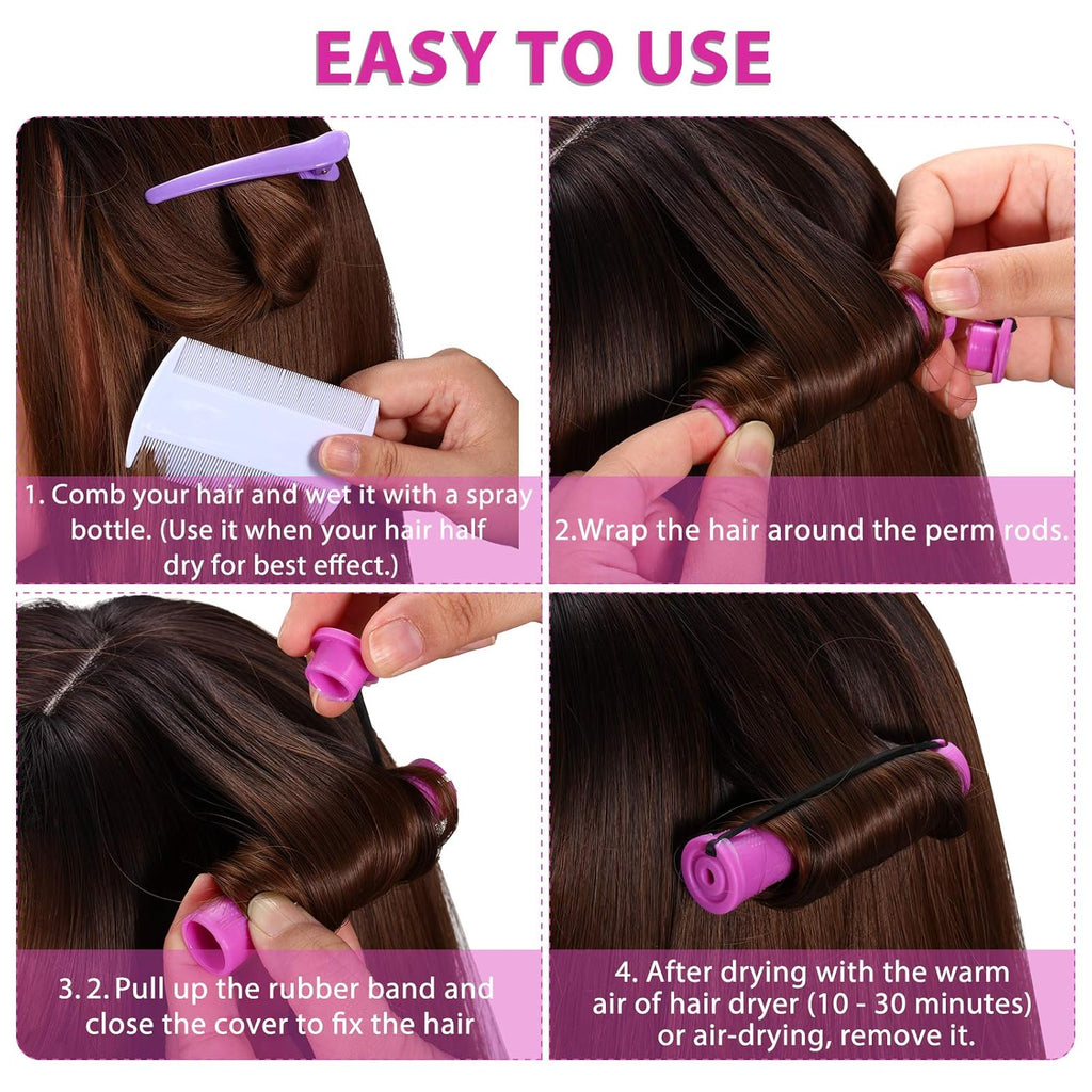 WILLBOND 60 Pcs Short Perm Rods - Non-Slip Plastic Cold Wave Kit for Natural Hair | 0.75 Inch, Purple