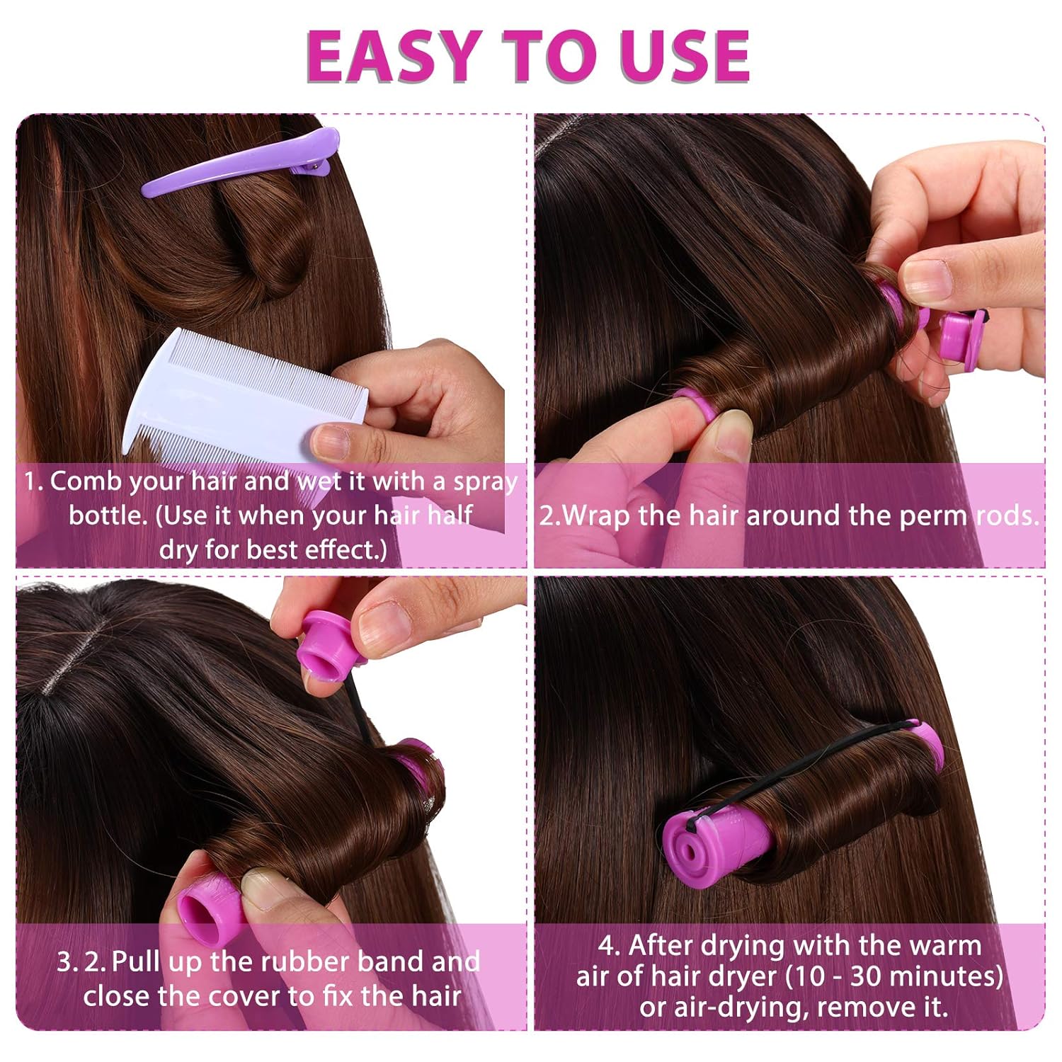 WILLBOND 60 Pcs Short Perm Rods - Non-Slip Plastic Cold Wave Kit for Natural Hair | 0.75 Inch, Purple