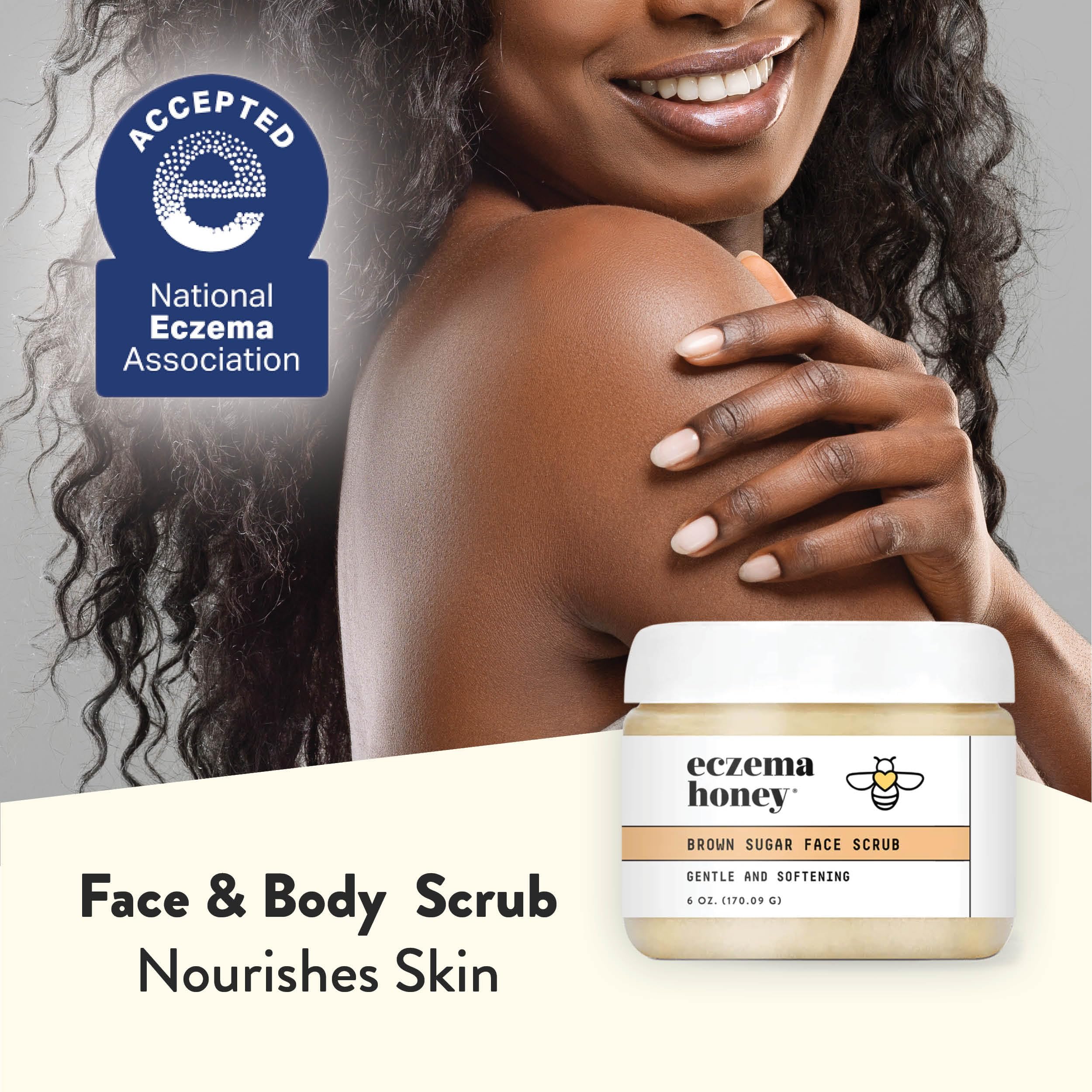 ECZEMA HONEY Brown Sugar Face & Body Scrub - Bath Scrub for Dry Skin - Natural & Gentle Face Scrub Soothes Eczema - Body Care Products for Women & Men - Sensitive Skin Exfoliating Body Scrub (6 Oz)