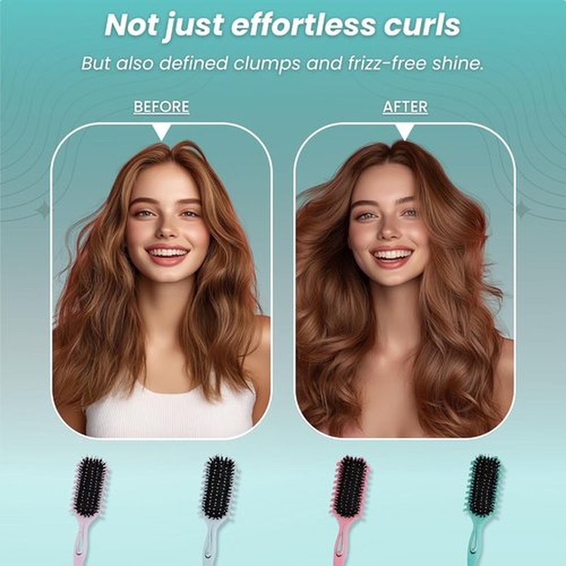 Skiennix Curl Defining Brush - Effortless Detangling & Styling Tool for Curly Hair | Reduces Frizz, Green