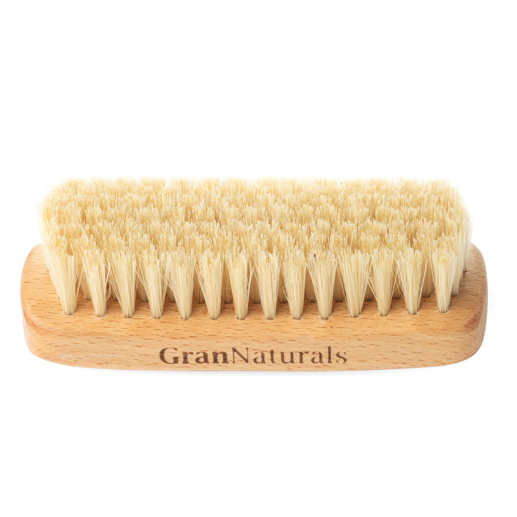 GranNaturals Palm Size Boar Bristle Smoothing Hair Brush - Soft White Bristle Slick Back Hairbrush for Slicking Hair to Create Sleek Style - Natural Wood Handle for Women + Men