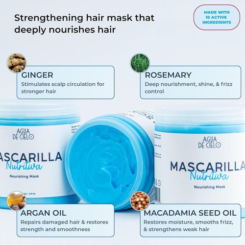 Agua de Cielo Nourishing Hair Mask - Deeply Hydrates Dry Hair & Split Ends with Argan Oil & Collagen - 16 Oz
