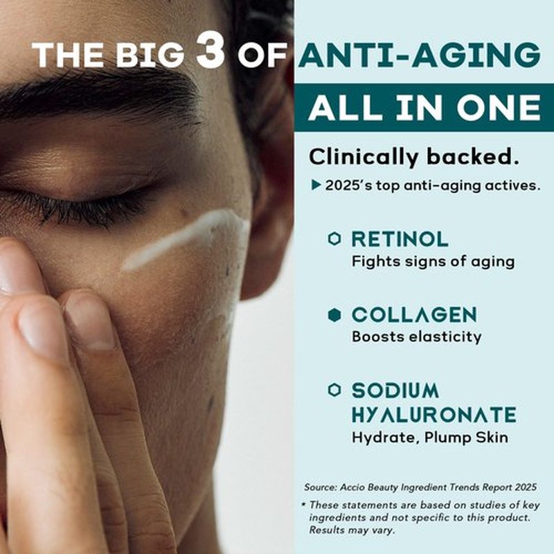 6-in-1 Face Cream for Men: Hydrating Water Based Men Face Moisturizer with Retinol, Collagen, Sodium Hyaluronate - Mens Anti Aging Face Cream for Day and Night Use (1.7 Fl Oz (Pack of 1))
