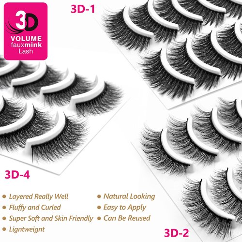 Eliace False Eyelashes Natural look Cat Eye Lashes Wispy Strips 3D Mink Lashes Fulffy,NEW 50 Pairs 5 Styles Fake Eyelashes,Faux Volume Curly Full,Thin Lash Band Soft Comfortable Lightweight Lash Pack