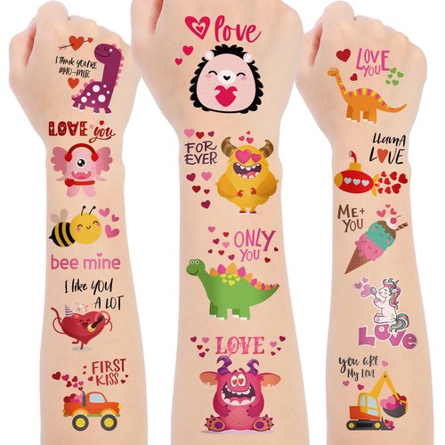 Fovths 144 Pieces Valentine’s Day Temporary Tattoos Stickers 6 Sheets Heart Tattoo Stickers Waterproof Tattoos Valentine’s Day Accessories Decorations Party Favors, 24 Styles