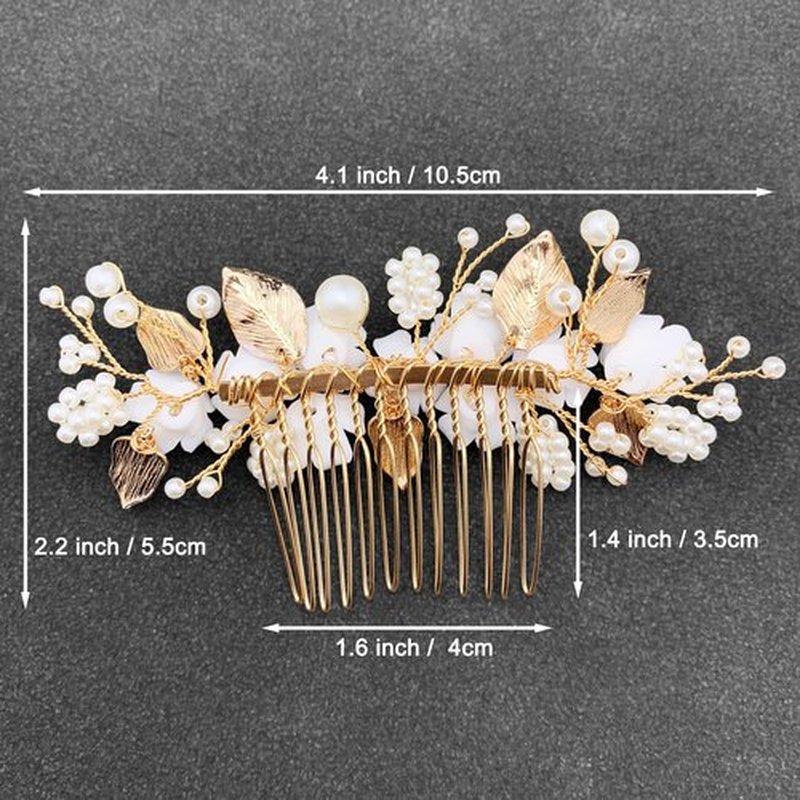 BETITETO Bridal White Hair Comb Pearl Leaf Ceramic Flower Hair Pin Piece Accessories for Wedding Women