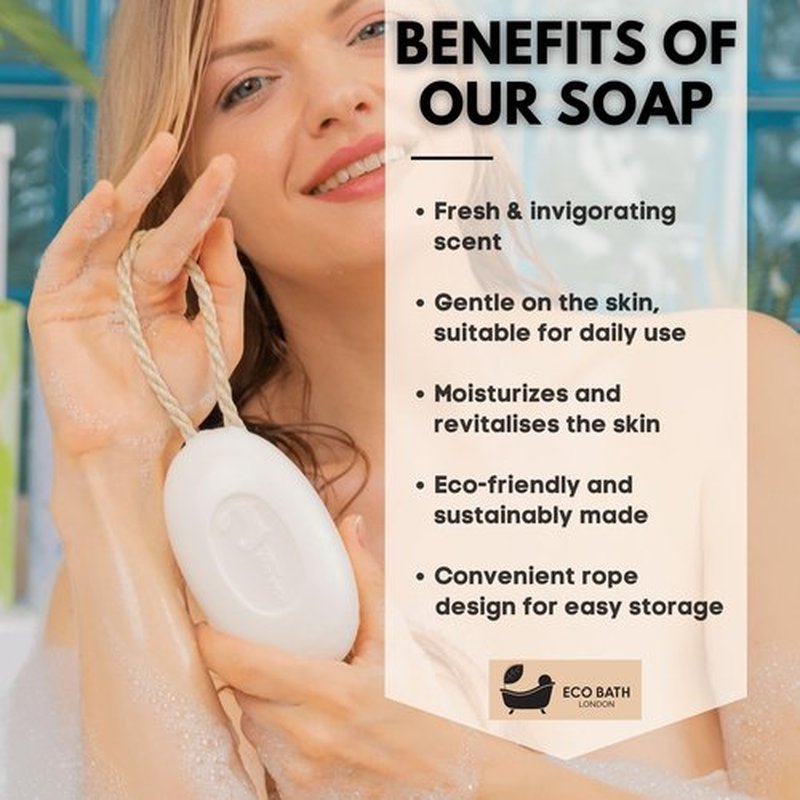 Eco Bath London Donkey`s Milk Soap on a Rope – Made in France – Traditionally Crafted Natural, Skin-Friendly, Long-Lasting & Moisturizing Soap 7.76 oz (220 g) (Donkey`s Milk)