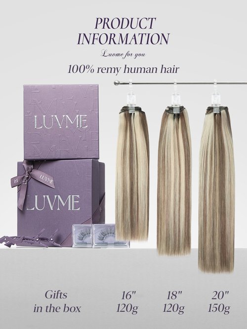 LUVME Handmade Weft Clip in Hair Extensions Human Hair 16 Inch 120g 7pcs Warm Ash Balayage Straight Seamless Blend Natural Look with Secure Clips