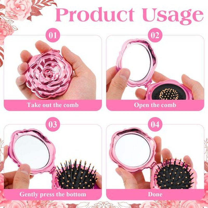 12 Set Rose Compact Pocket Mirror Brush Bulk Galentines Quinceanera Party Favors for Guests Including Rose Pocket Mirror Thank You Tags Clear Boxes with Ribbon for Wedding Bridal Shower Souvenir Gifts