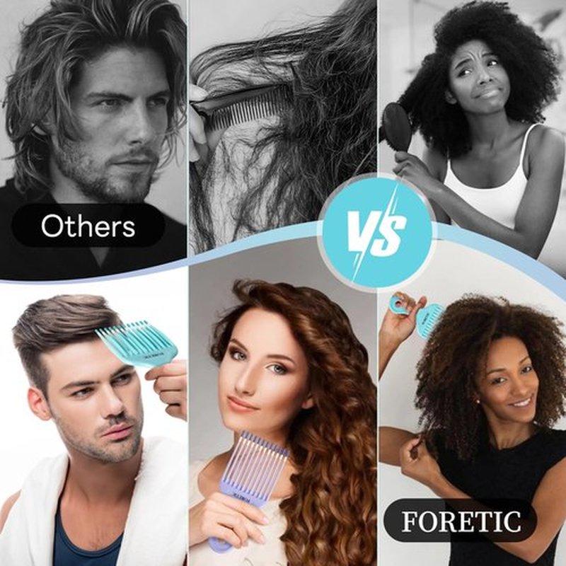 Foretic Smooth Hair Pick Comb for Curly, Thick, Medium to Long Hair, Facial Hair（Blue, Purple）