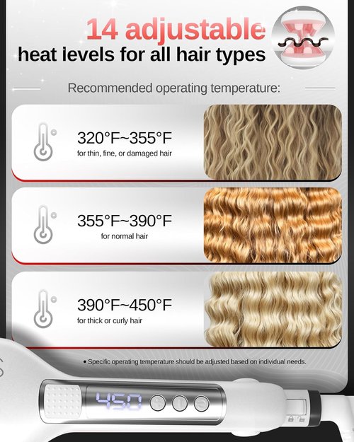 NOVUS Hair Crimper | 4-Barrel Wave Curling Iron with Adjustable Heat for Beachy Waves - 0.6 Inch